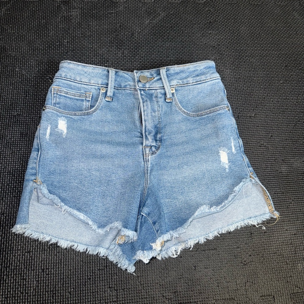 Good American Blue Distressed Jean Shorts